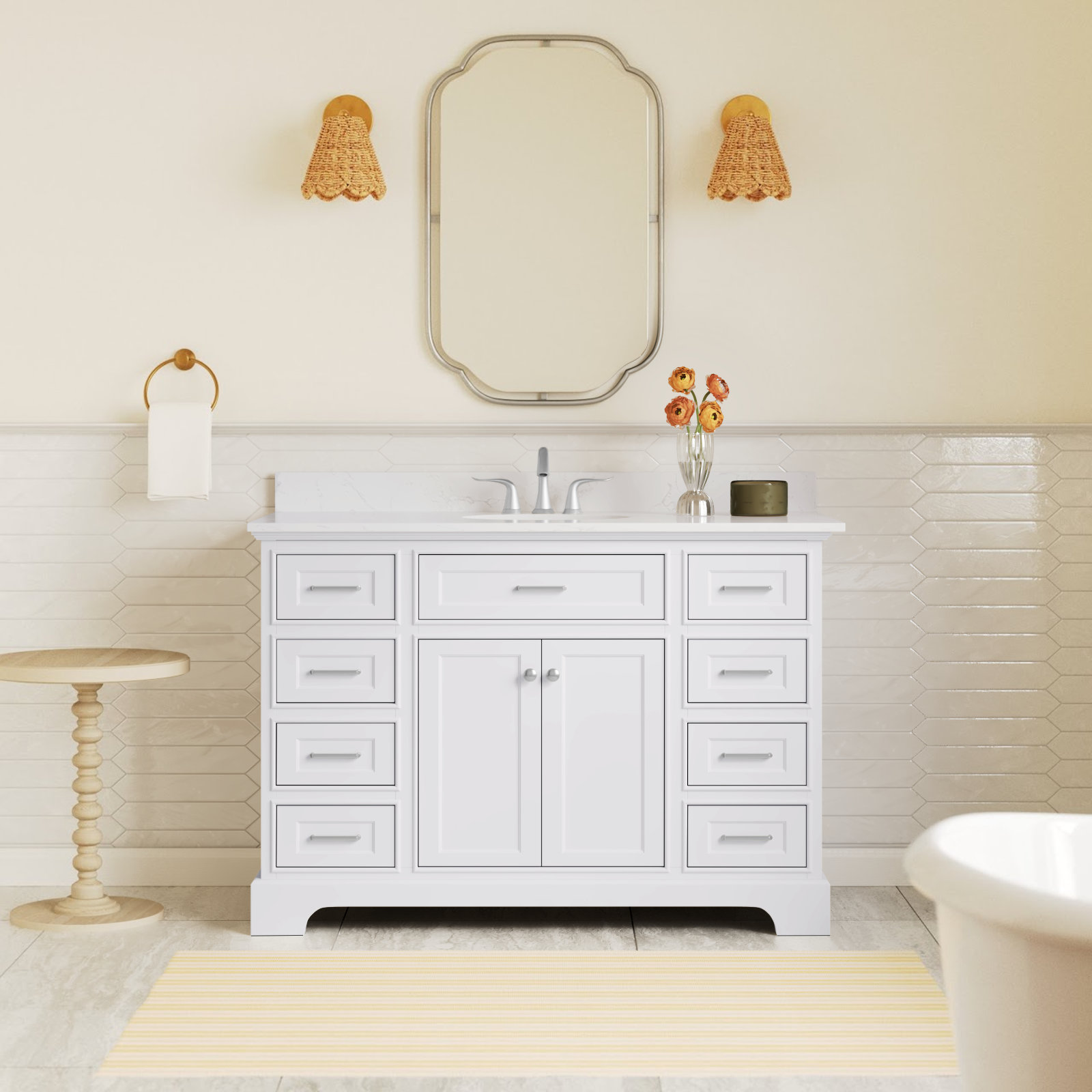 Ronnie 48'' Single Bathroom Vanity, White, Quartz