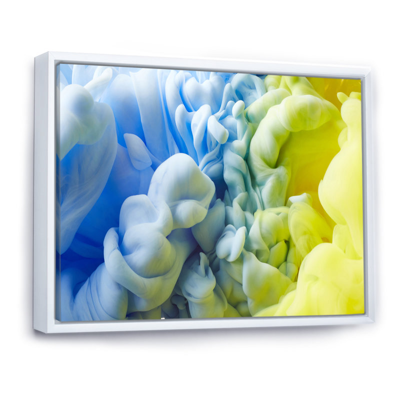 Encre bleue et verte liquide II, reproduction sur toile, H 24 po x l 36 po x P 1 po, Cadre flottant blanc
