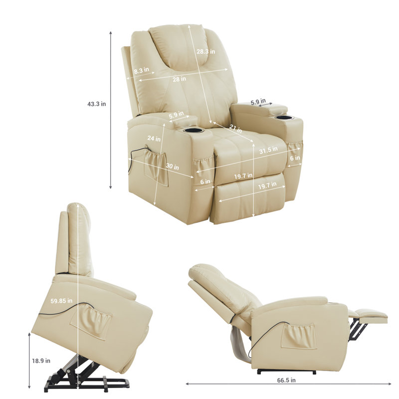 Fauteuil inclinable électrique lève-personne de 31,5 po de large Kutlu, Similicuir beige