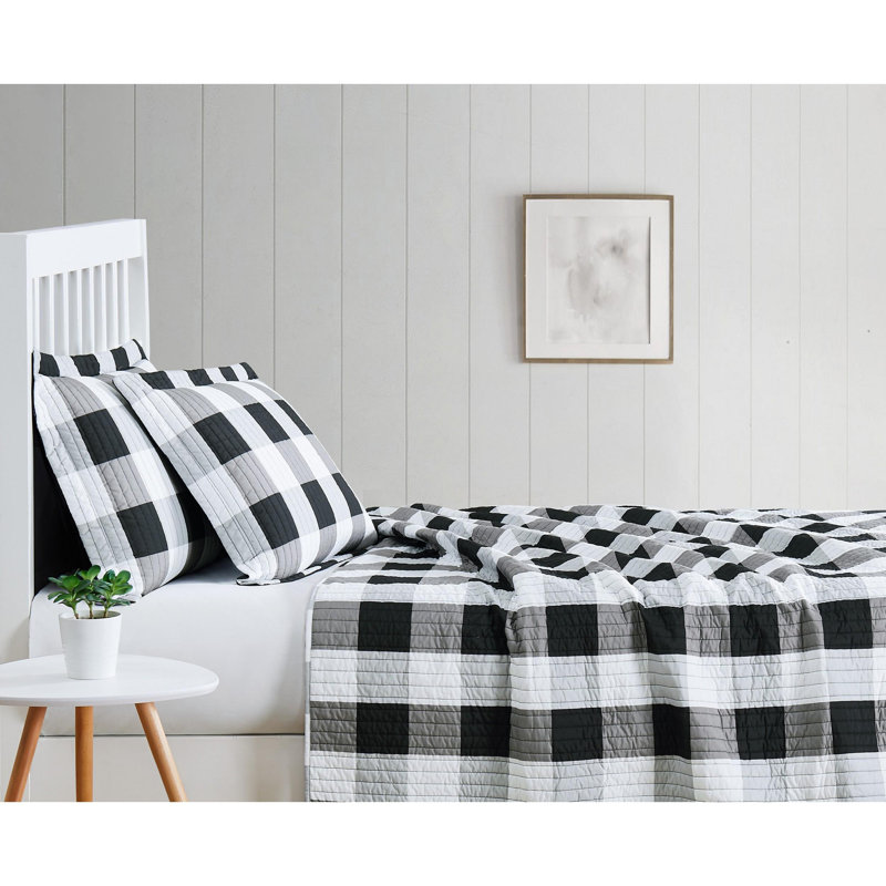 Ensemble de courtepointe en microfibre Buffalo, Courtepointe pour simple TG + 1 taie décorative s, Noir