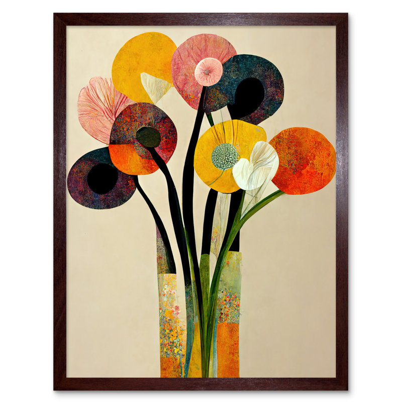 Spring Flowers Bouquet Abstract Vase Boho - Print, 43cm H x 33cm W, Brown Framed Paper