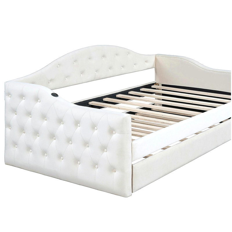 Lit de jour simple rembourré capitonné avec couchette, canapé-lit en velours avec ports USB et ports de charge de type C, aucun sommier nécessaire