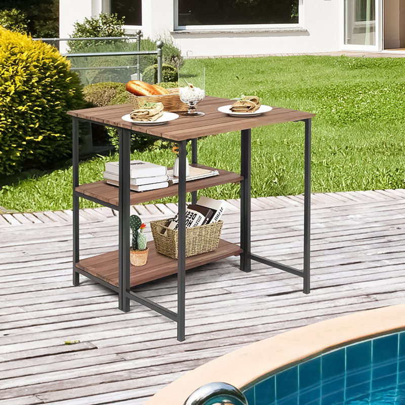 Maujim Extendable Acacia Solid Wood Top Metal Base Dining Table