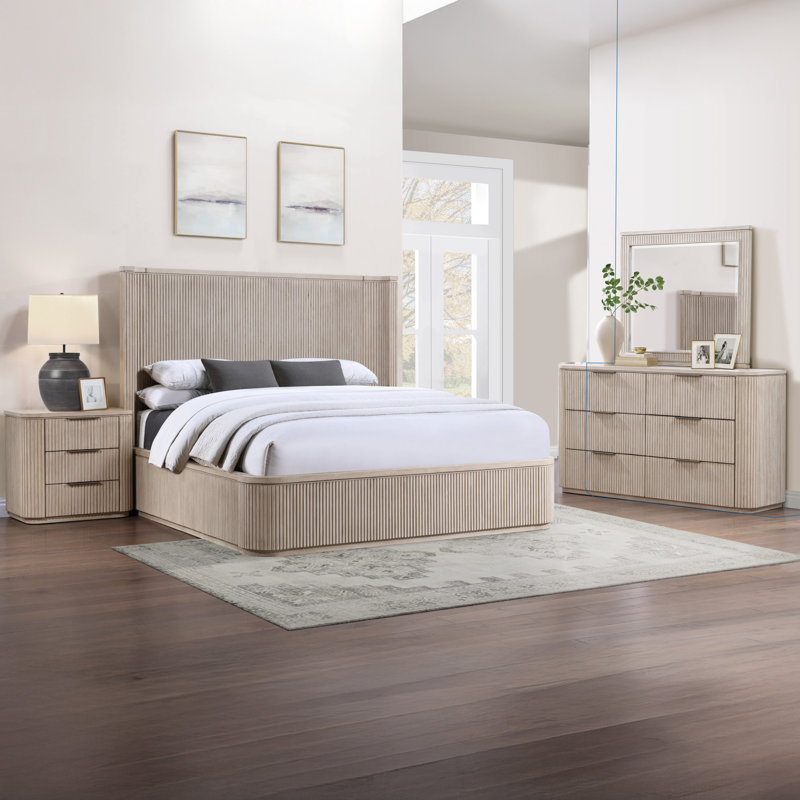 Ensemble de chambre à coucher 4 pièces Henry, Brun clair, Très grand