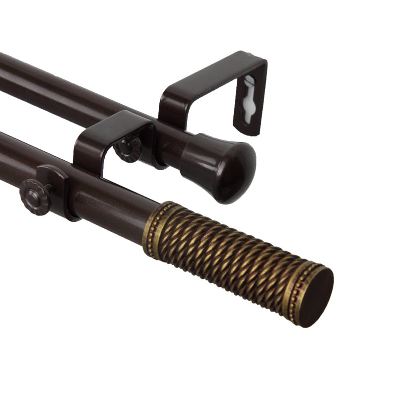 Tringle à rideaux double filetée, Cacao, H 0,81 po x l 120 po x P 6,38 po