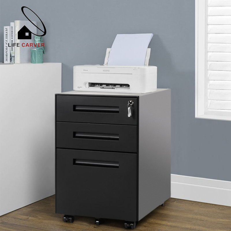 Murrah 41cm Wide 3 -Drawer Mobile Steel File Cabinet, Black