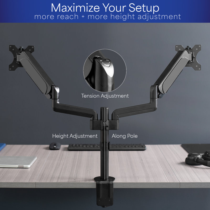 Black Adjustable Dual Arm Steel Desk Mount for 17"-32" Monitors