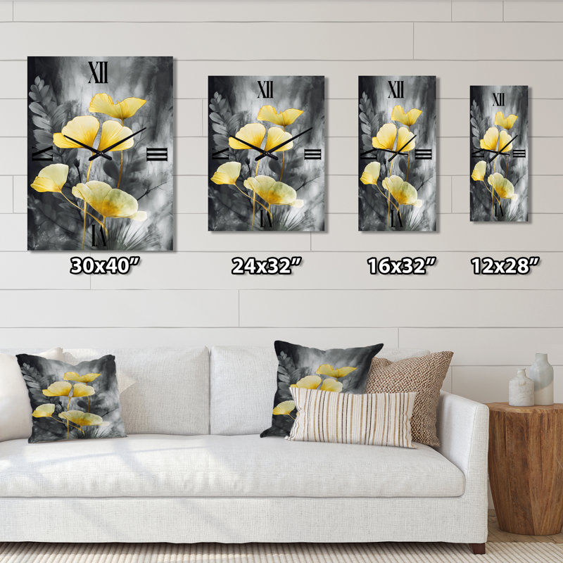 Jakeb - Floral Leaves Modern Wall Clock, 32" H x 16" W x 1" D