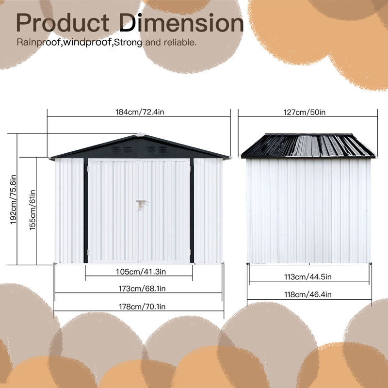 Outdoor Metal Storage Shed, 75.62" H x 72.41" W x 50.11" D