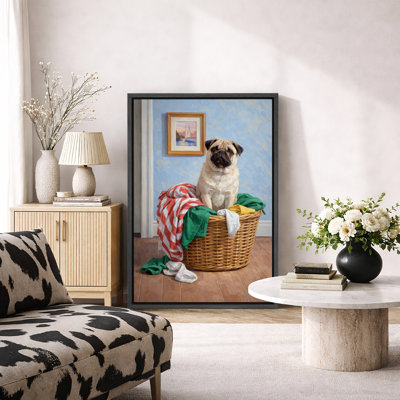 Illustration de joli panier à linge carlin, images de salle de lavage, impression sur toile encadrée