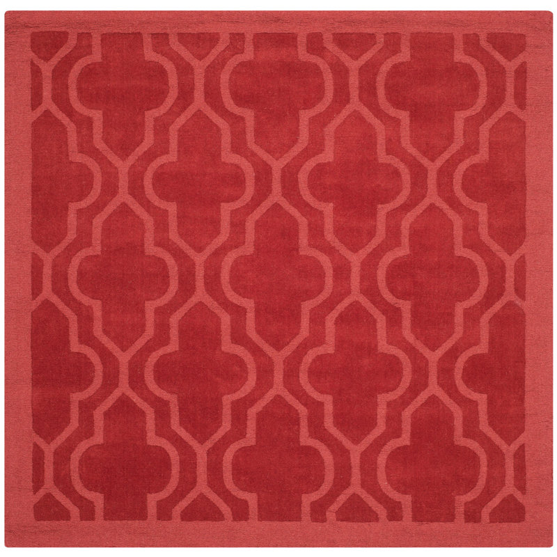 Handmade Red Wool Square Tufted Rug, 6' x 6'