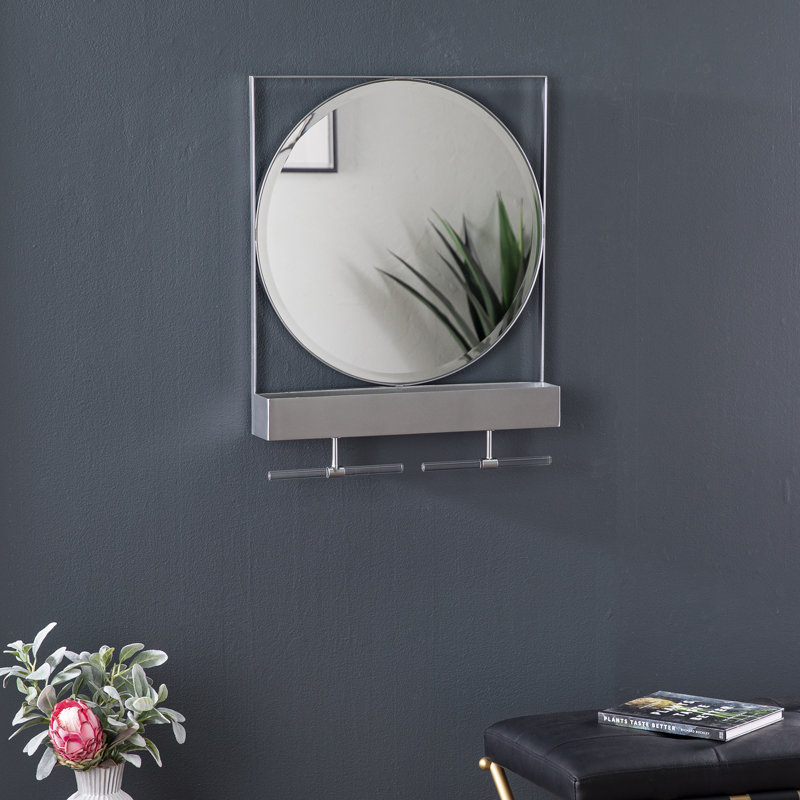 Mirror with Hooks and Shelves