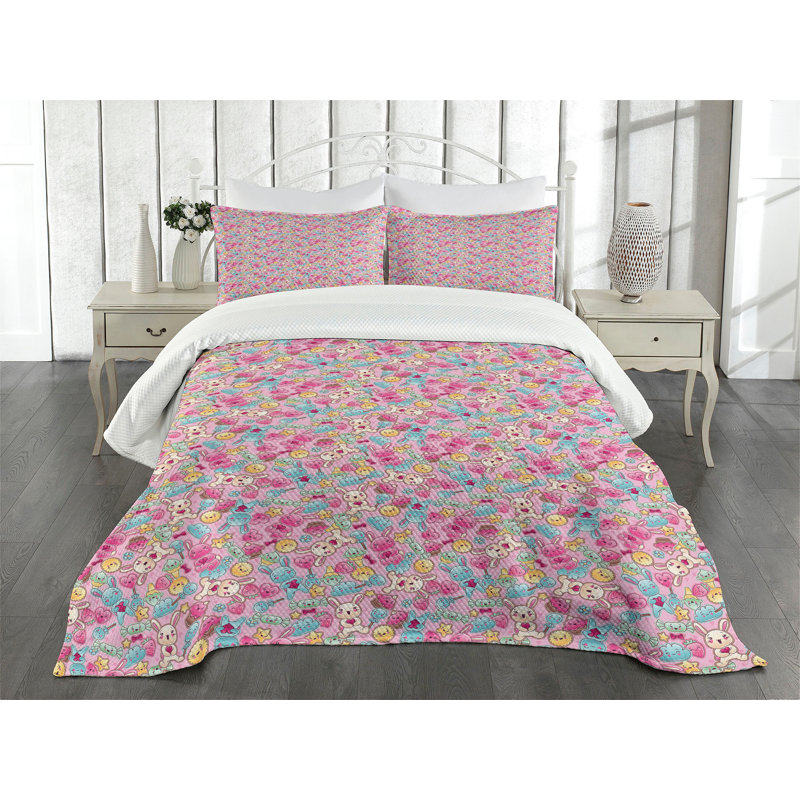 King Pink Quilted Bedspread Set with Pillow Shams