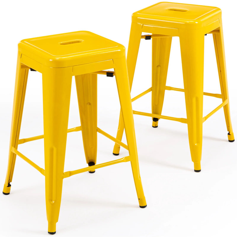 Tabouret de comptoir 24 "avec structure en métal, ensemble de 4 tabourets de bar intérieur / extérieur, Noir, 4