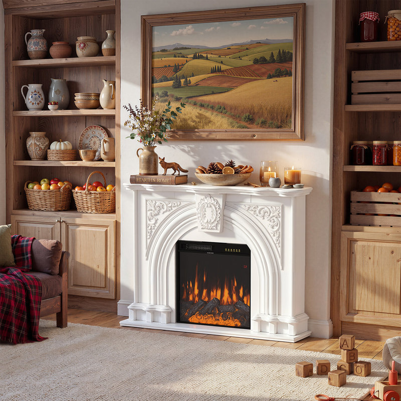 Aldayr 55'' W Decorative Fireplace Surround Mantel With Carved Details