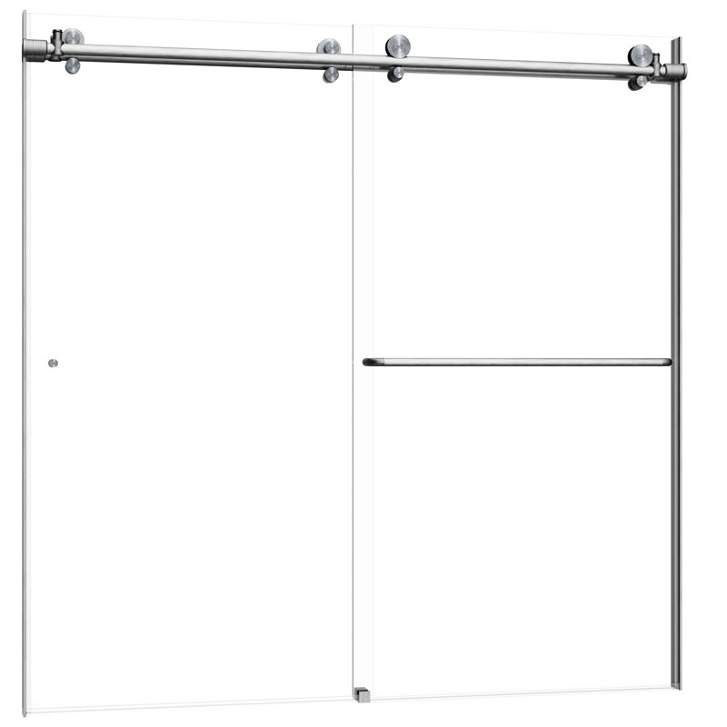 Eclipse 60 in. W x 60.5 in. H Sliding Bypass Frameless Tub Door in Brushed Nickel with 3/8 in. (10mm) Thick Clear Glass