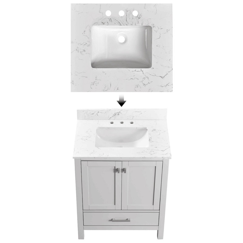 Meuble-lavabo de 76 cm (30 po), armoire de rangement de salle de bain avec cadre en bois massif, comptoir de toilette autoportant avec lavabo gris