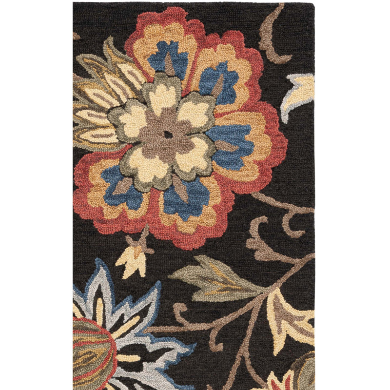 Blossom Hand Tufted Wool Cotton Floral Rug in Yellow/Black, Rectangle 8' x 10'