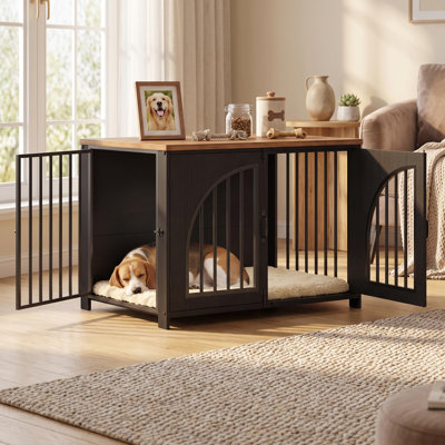 Cage pour chien de style meuble, chenil d'intérieur pour chien de 42,5 po avec porte arquée verrouillable, cadre en métal renforcé et panneaux de fibres à densité moyenne