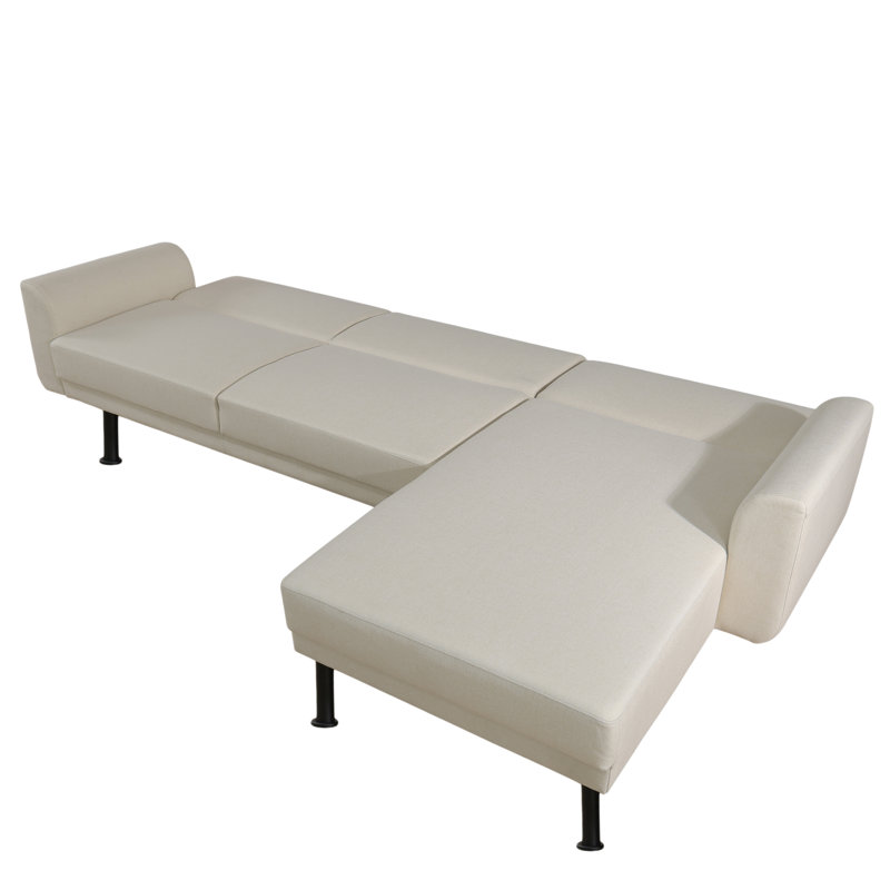 113" 2-Piece L-Shaped Convertible Sleeper Sectional, Beige Linen