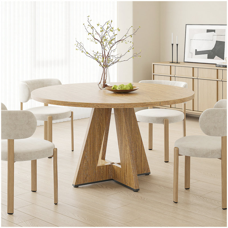 47" Round Dining Table for 4-7 People, Modern Wood Kitchen Table with Sturdy Metal Base, Large Round Dinner Table for Dining Room, Easy Assembly
