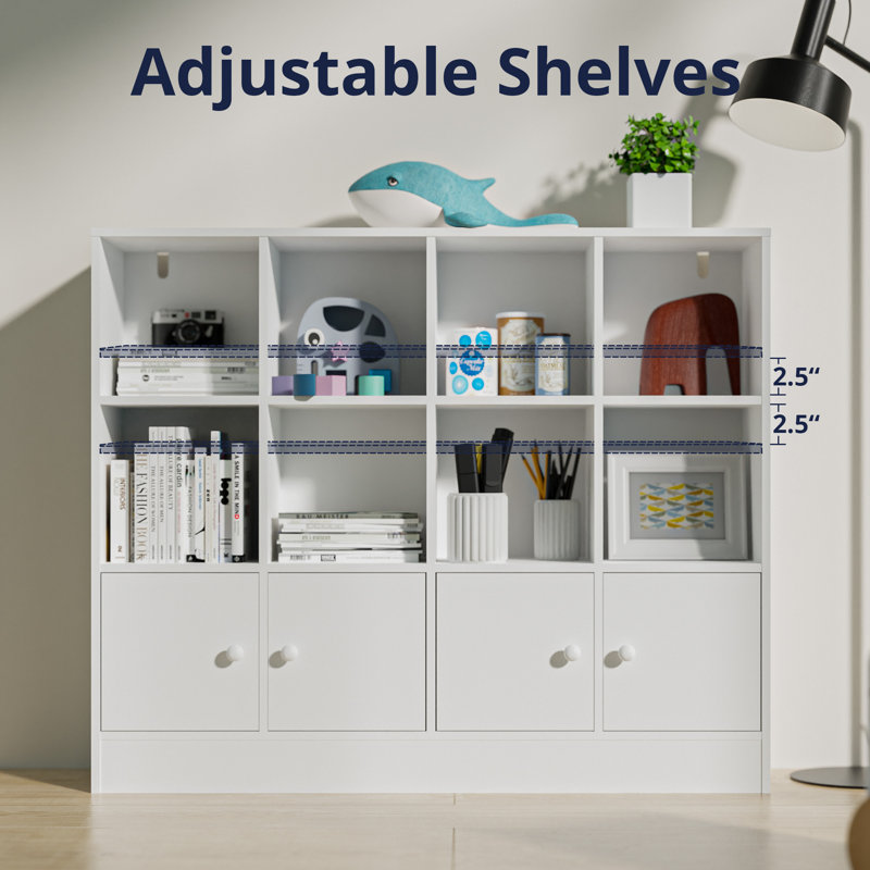 Kayliee 48" W x 40" H 8 Cube Storage Bookcase with 4 Doors, White