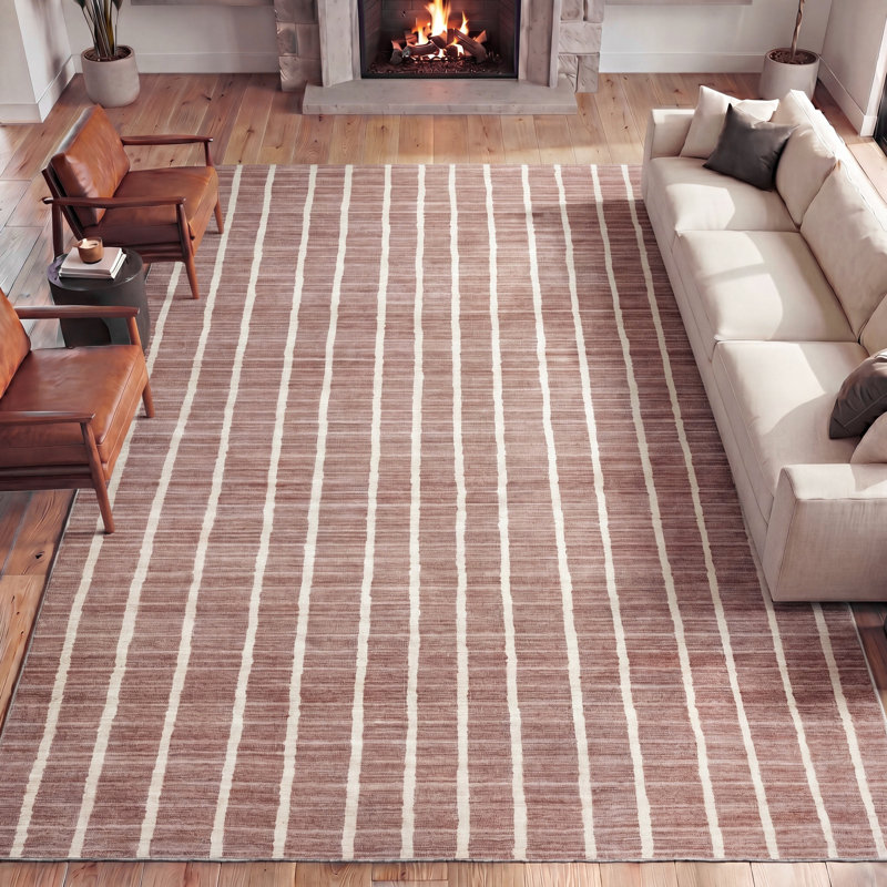 Tapis antidérapant à rayures délavé Orton, Rose Clay/Cream, Rectangle 3' x 5'