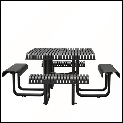 Ensemble table et banc de pique-nique en métal 80,7 x 80,7 x 31 cm, trou pour parasol, capacité de 400 kg, 4 à 8 places assises, jardin