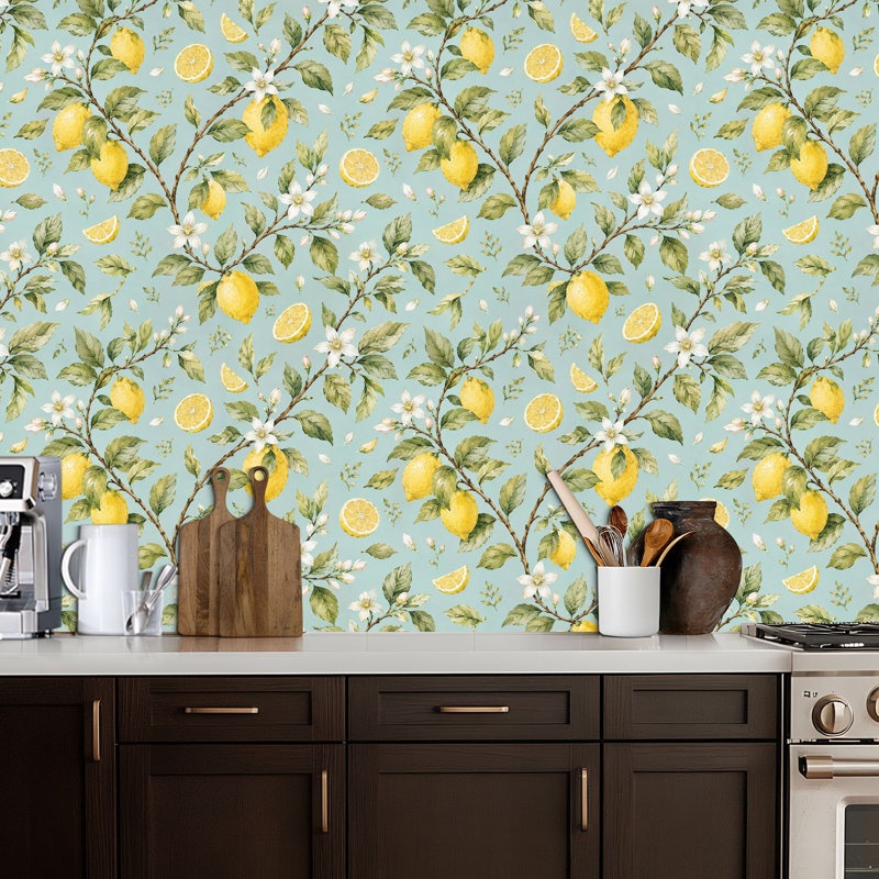 Papier peint auto-adhésif amovible à motif de fleurs de citronnier, fleurs de citron