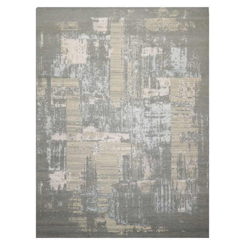 Tapis en sherpa tibétain moderne abstrait en laine noué à la main 9 x 12 po