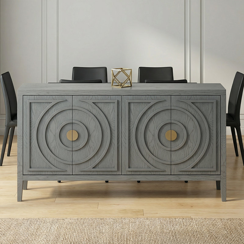 Rustic Kitchen Cabinet - Rubber Wood Construction, Distressed Finish,Rounded Door Design, Adjustable Shelves, Gray