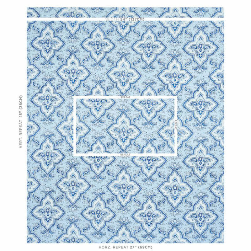 Amalia Medallion Handmade Print Fabric, Blue