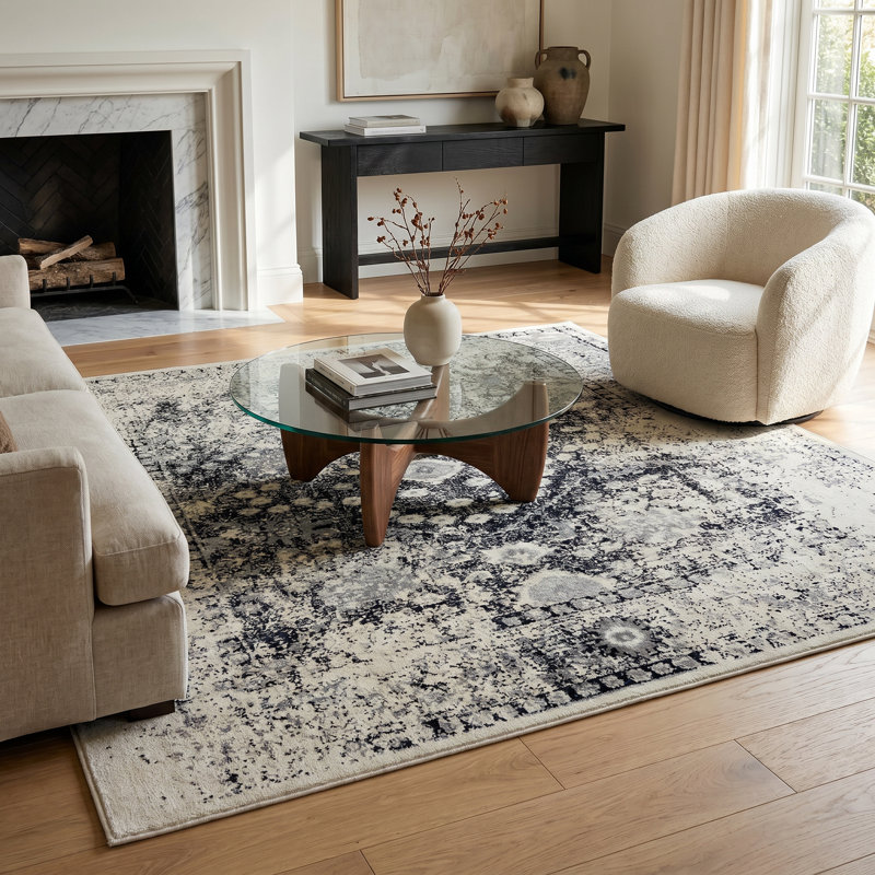 Rug Branch Huda 8' x 11' (7'10" x 10'10") Black/Grey Oriental Indoor Area Rug, Traditional, Low Pile, Stain-Resistant Carpet - Living Room, Bedroom, Dining Room, and Kitchen