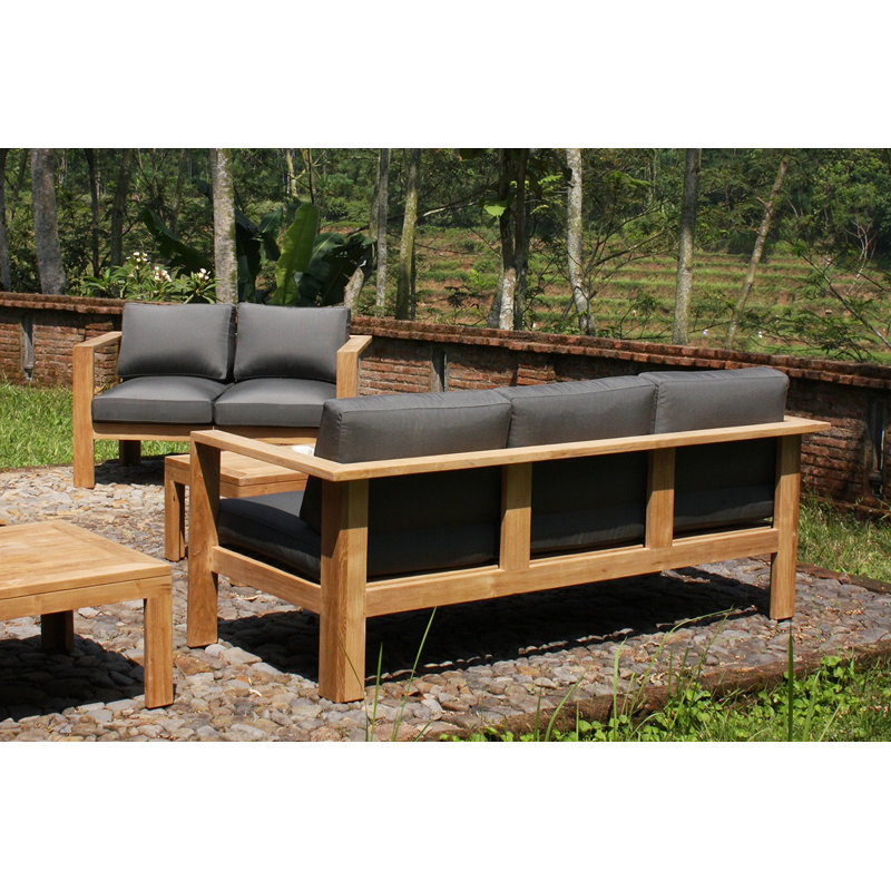 Ando Teak Patio Sofa with Sunbrella Cushions, Cast Silver Sunbrella®