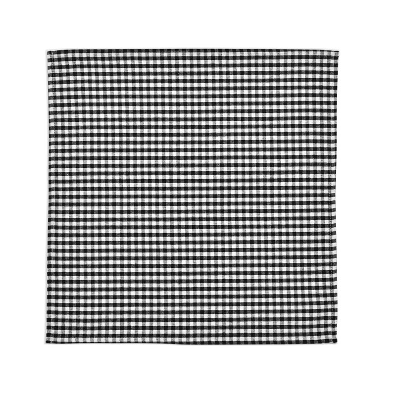 18" Square Black and Off-White Cotton Gingham Napkin Set