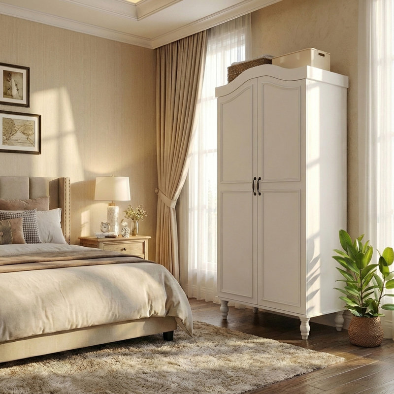 Armoire-penderie 71 po H, armoire à 2 portes avec tringle et tablette pour rangement dans la chambre à coucher, blanc, Blanc