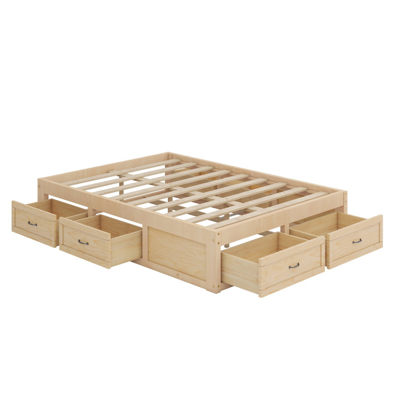 Lit plateforme avec 6 tiroirs de rangement, Naturel antique