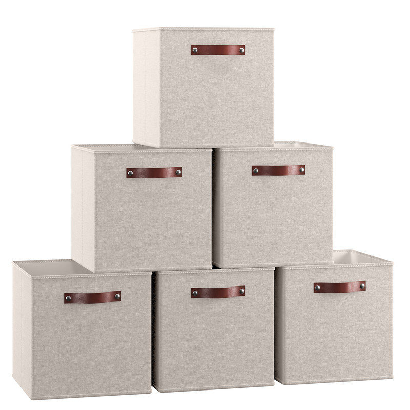 Ebern Designs Fabric Bin, 13" H x 13" W x 13" D, Beige