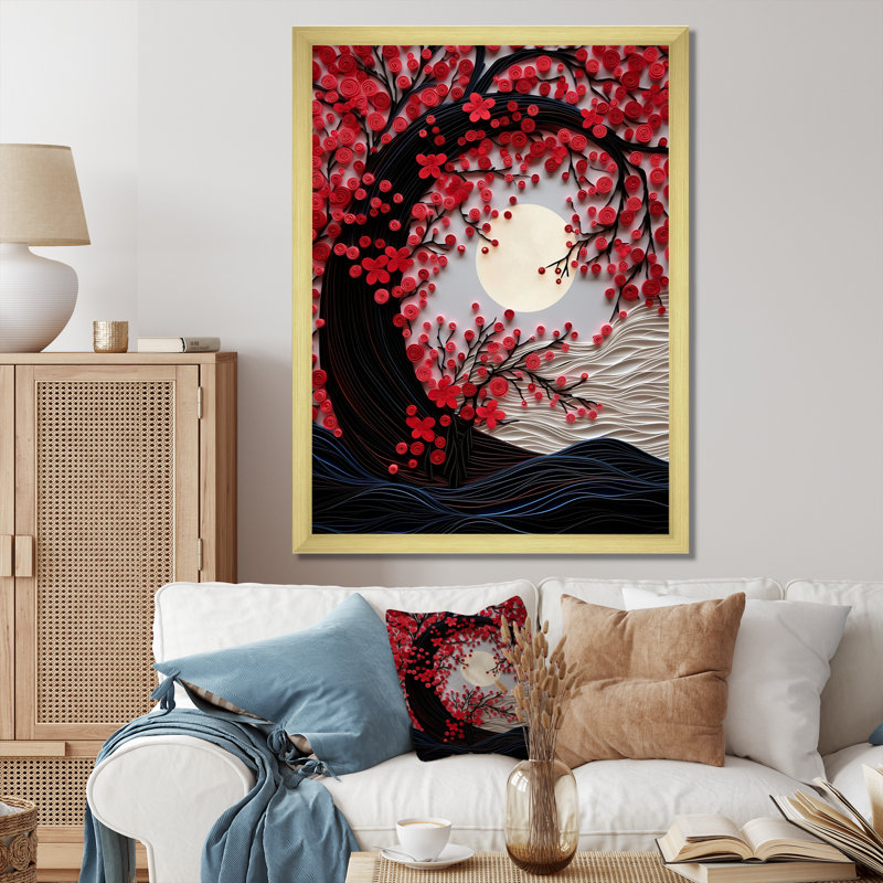 Red Moon Ruby Radiance I, H 20 po x l 12 po x P 1 po, Cadre doré simple