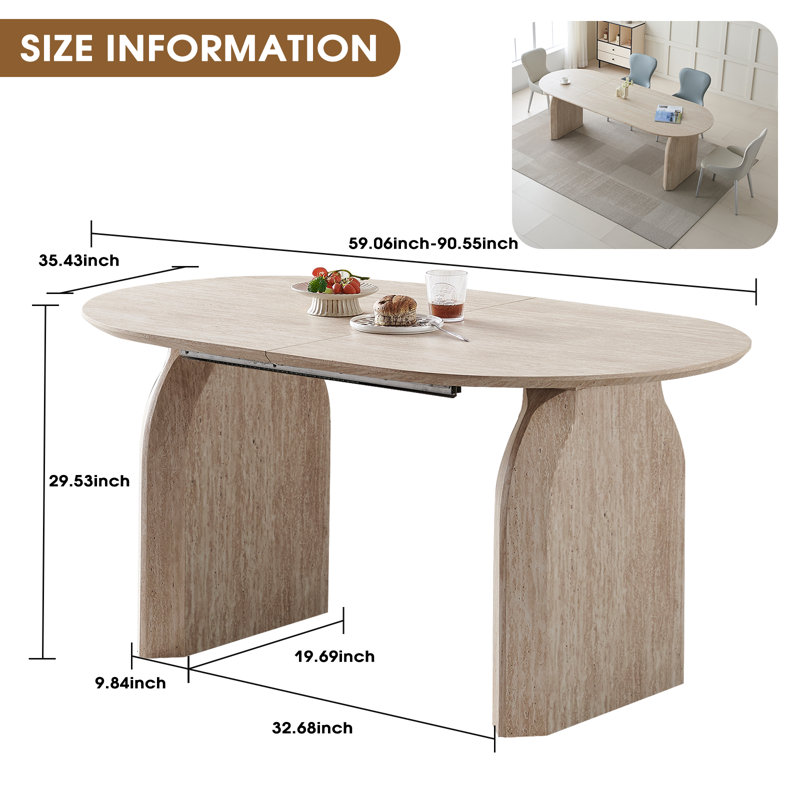 59"-90.5" Extendable Dining Table with Dual-Pillar Design