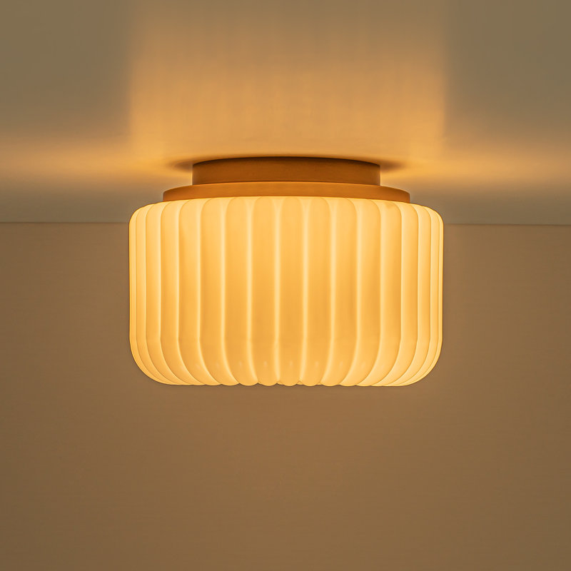 Plafonnier semi-encastré en verre opale strié rayé 2 lumières