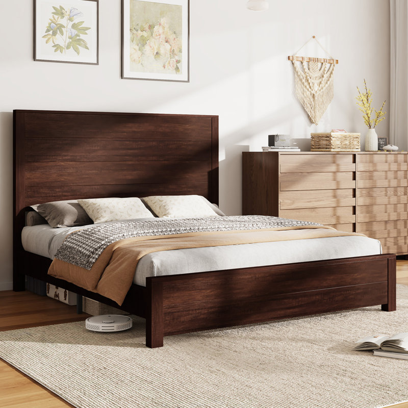 Base de lit en bois massif 51,2 po, lit plateforme rustique avec tête de lit épissée, Bois de grange récupéré, Double
