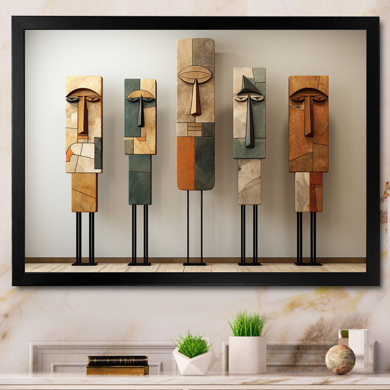Art traditionnel africain pour totems, Cadre simple noir, H 30 po x l 40 po x P 1,5 po