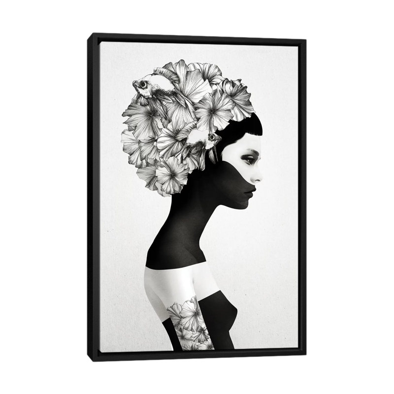 « marianna », impression sur toile tendue, H 26 po x l 18 po x P 1,5 po, Toile avec cadre noir, Pas de tapis