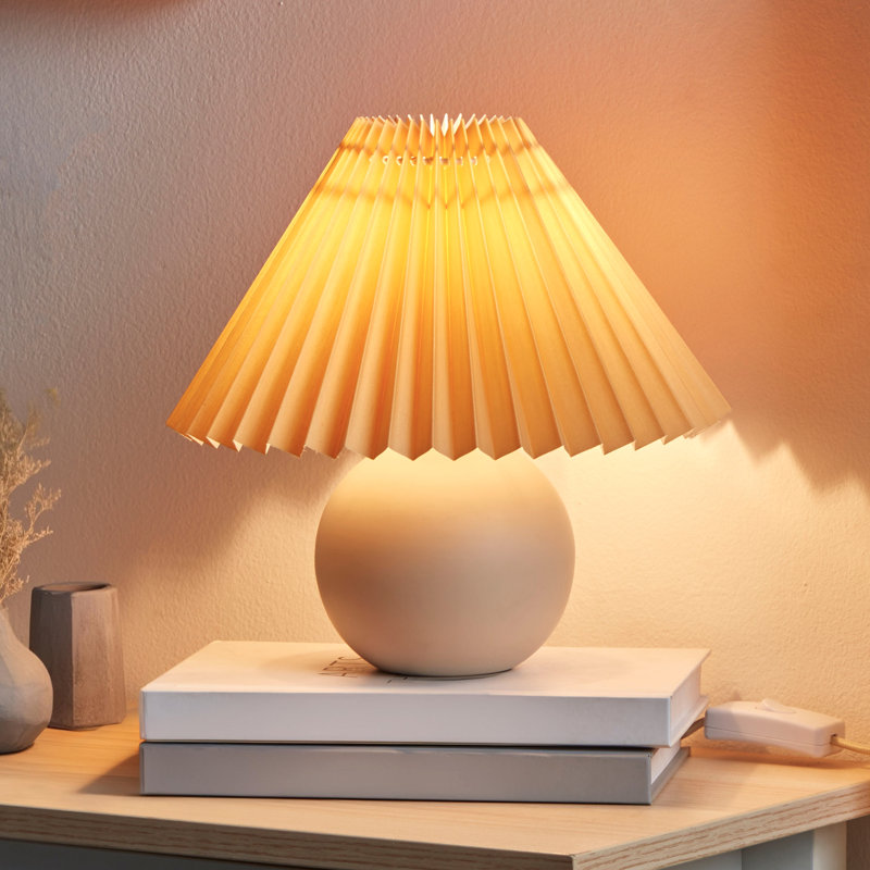 Brightech Serena 10" Ceramic LED Table Lamp - Retro Inspired Globe Base with Cream Pleated Shade
