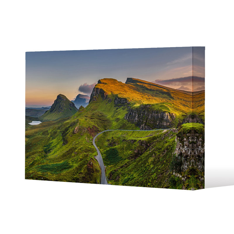 Panorama of Quiraing mountains sunset at Isle of Skye, Scottish highlands Slim Style Canvas Print, 15mm Slim Real wood.