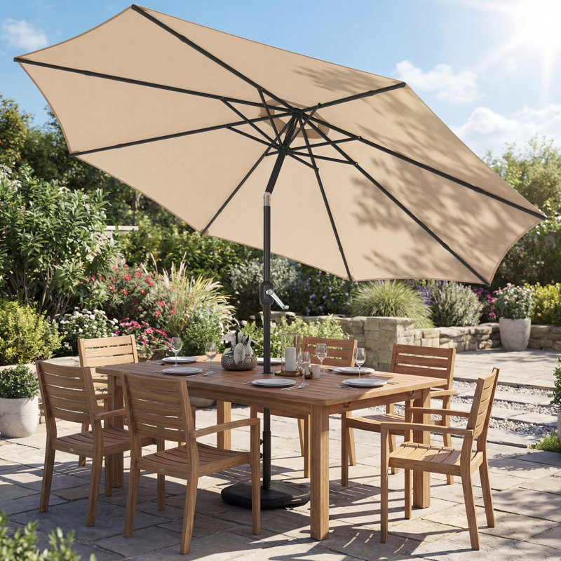 Parasol de marché 10 pi x 10 pi avec base et sac de sable, parasol de patio, Kaki