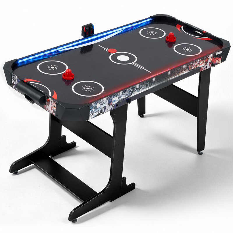 Table de hockey pneumatique pliable 57 po - Table de jeu d'arcade pliante verticale peu encombrante avec lumières DEL activées par les buts et niveleurs réglables pour bar personnel