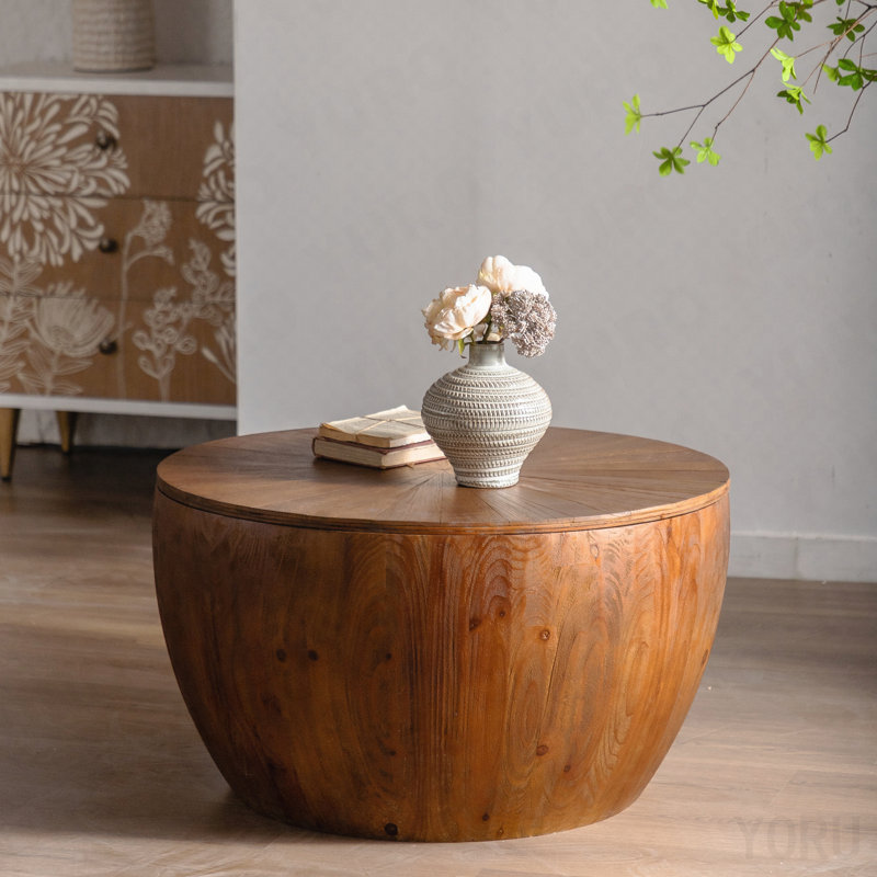 Table basse 31,5 "en forme de seau - rangement rétro - brun, Brown