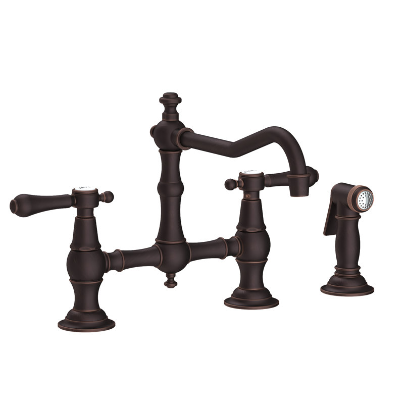 Chesterfield Kitchen Bridge Faucet with Side Spray, Venetian Bronze, Lever